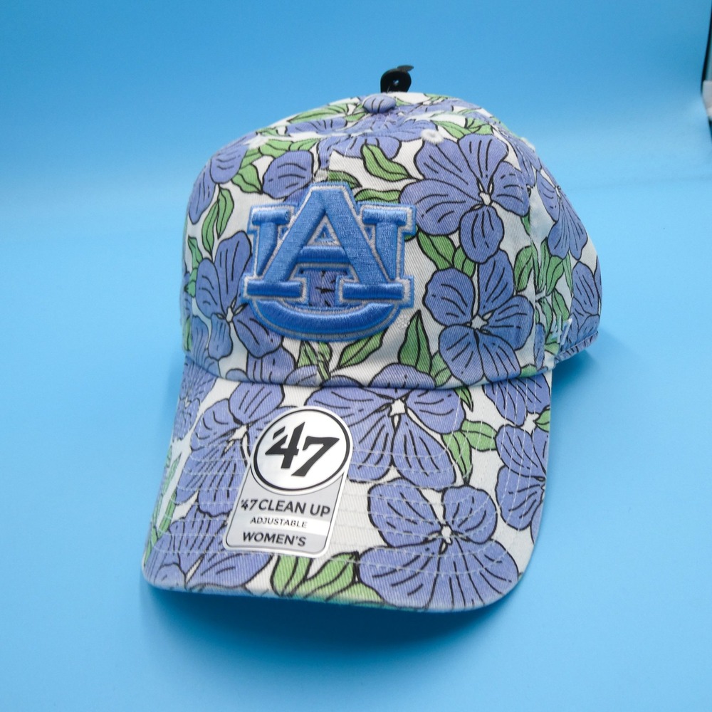 '47 Brand Cap Women One Size Clean Up Auburn Tigers Floral Blue Cotton Hat - Picture 2 of 8